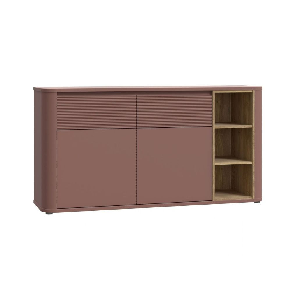 Madia 2 ante 2 cassetti con vani a giorno 160 cm terracotta e dettaglio rovere Origin Core