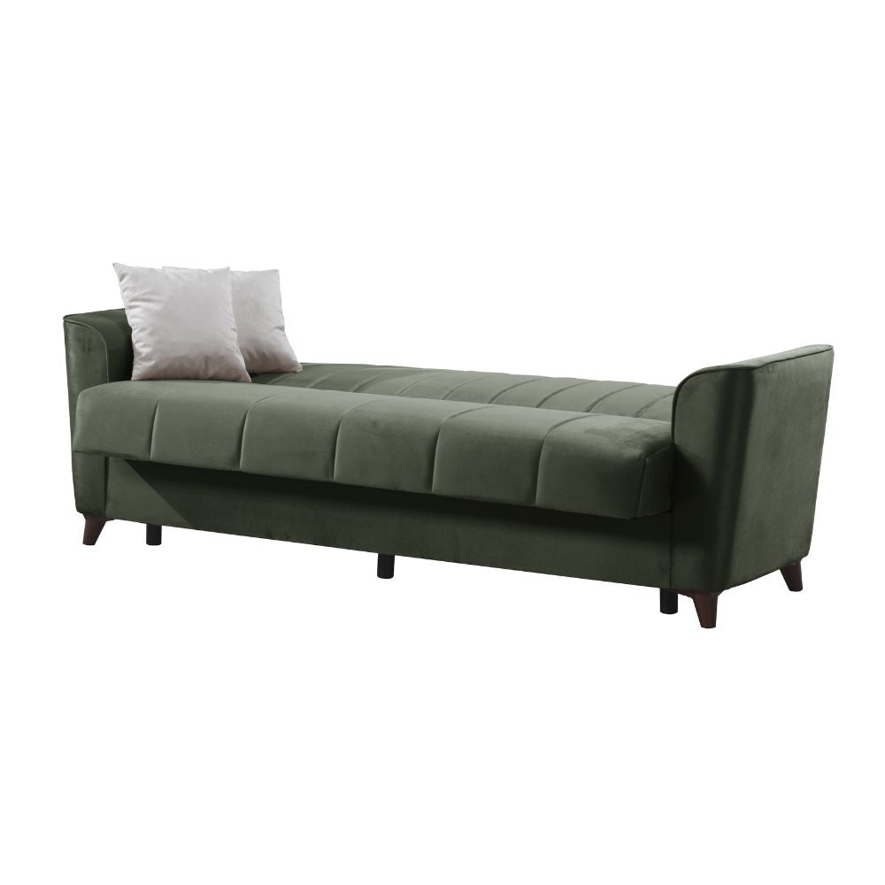 3-Sitzer Schlafsofa mit Bettfunktion und Stauraum in Grün 223 cm - Mokel