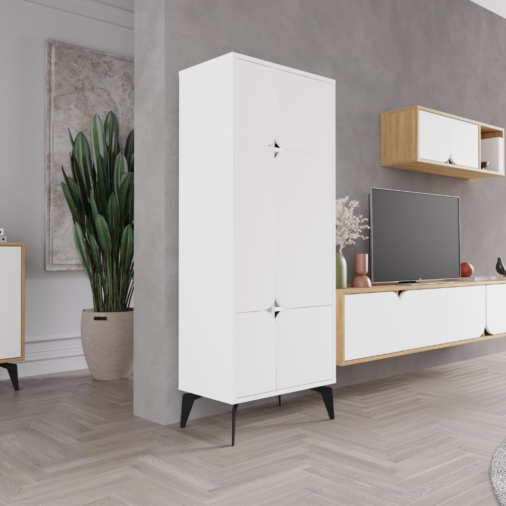 Meuble armoire multi-usages à 4 portes coloris blanc 60x35.6x151H cm - Spotik