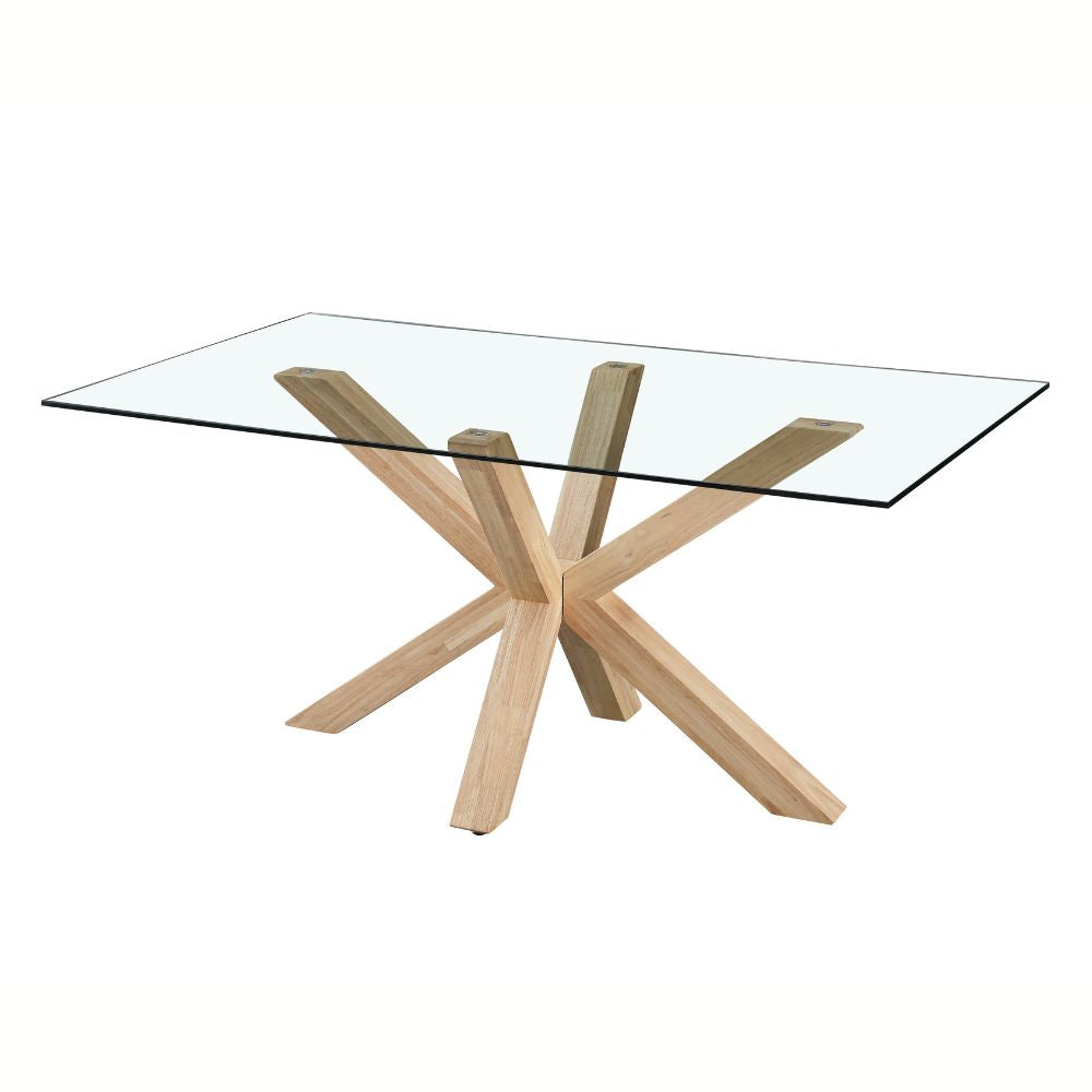 Tavolo in vetro temperato con gambe in legno 160x90 cm - Baito
