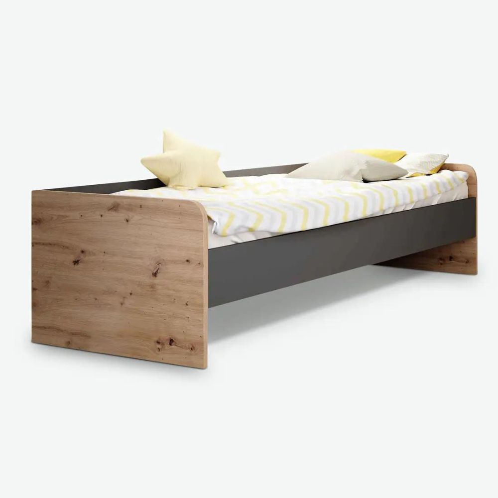 Letto singolo con struttura in legno colore rovere e antracite - Gap System