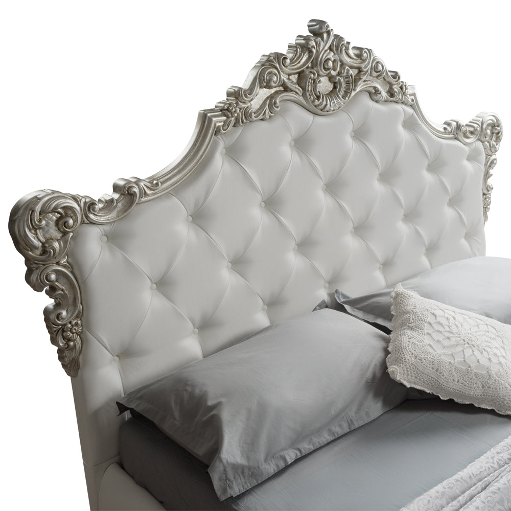 Letto matrimoniale con contenitore e testiera capitonnè colore bianco - Savoia