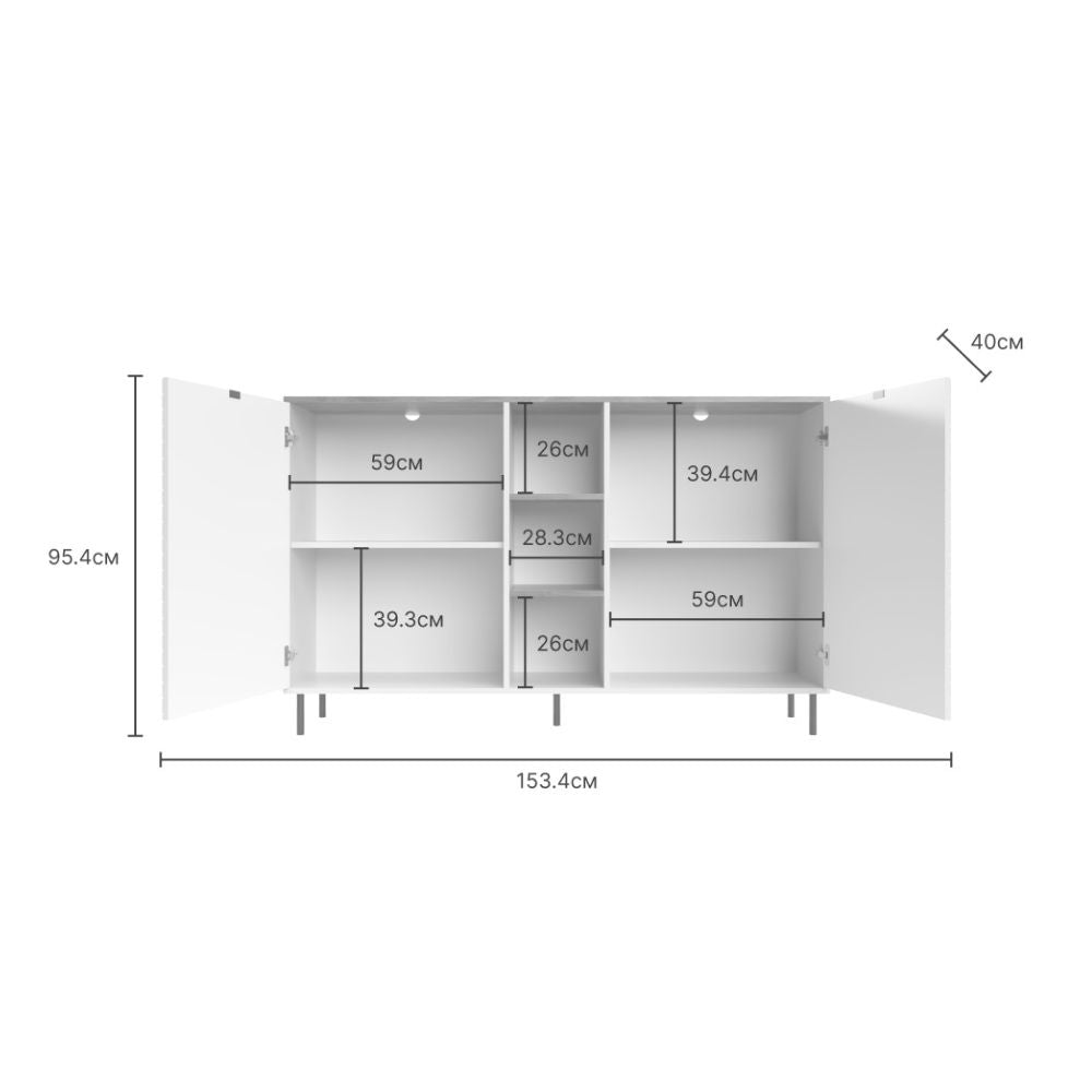Credenza 2 ante design geometrico e vani a giorno cashmere e rovere Mirage08