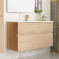 Mobile da bagno sospeso 100 cm con 2 cassetti e lavabo incluso colore rovere - Mances