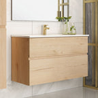 Mobile da bagno sospeso 100 cm con 2 cassetti e lavabo incluso colore rovere - Mances