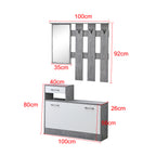 Mobile ingresso Rudolf XL con specchio e scarpiera colore cemento e bianco con maniglie nere