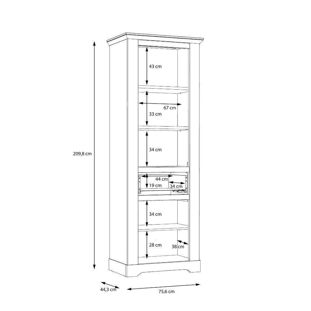 Vetrina 2 ante in vetro, 1 cassetto e luci LED rovere bianco neve e olmo scuro Forma