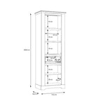 Vetrina 2 ante in vetro, 1 cassetto e luci LED rovere bianco neve e olmo scuro Forma
