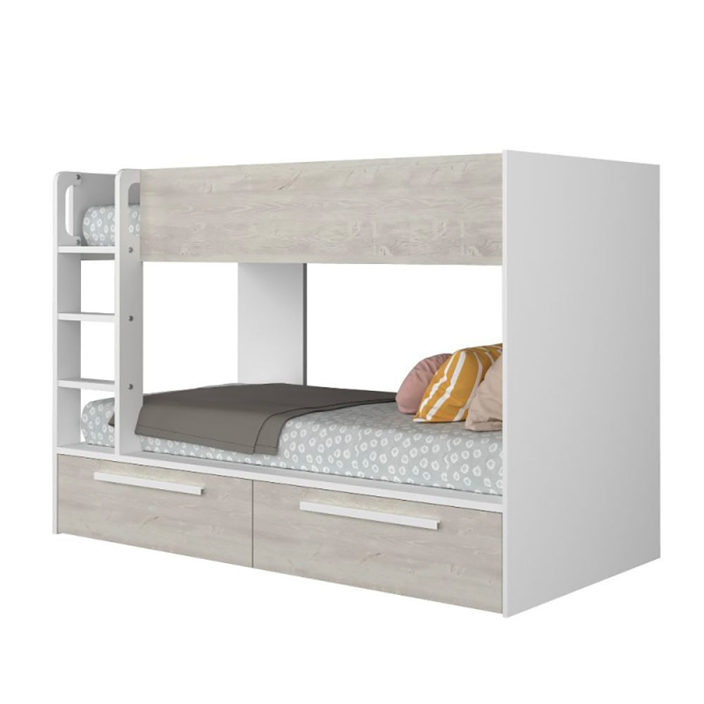 Letto a castello bianco consumato e bianco con cassettoni estraibili