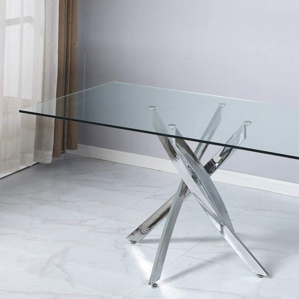 Tavolo 160×90 cm in vetro temperato con gambe incrociate cromate Peyton