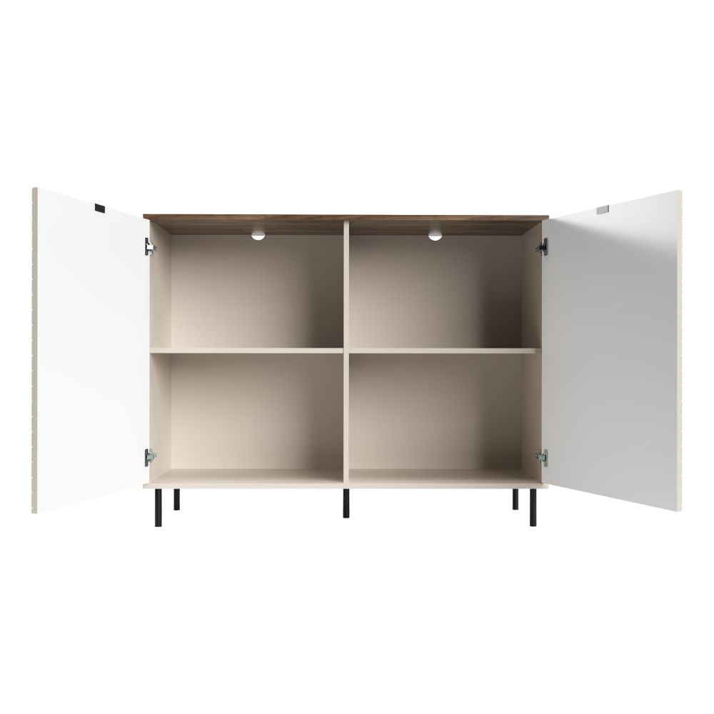Credenza 2 ante design geometrico colore cashmere e top rovere Mirage01