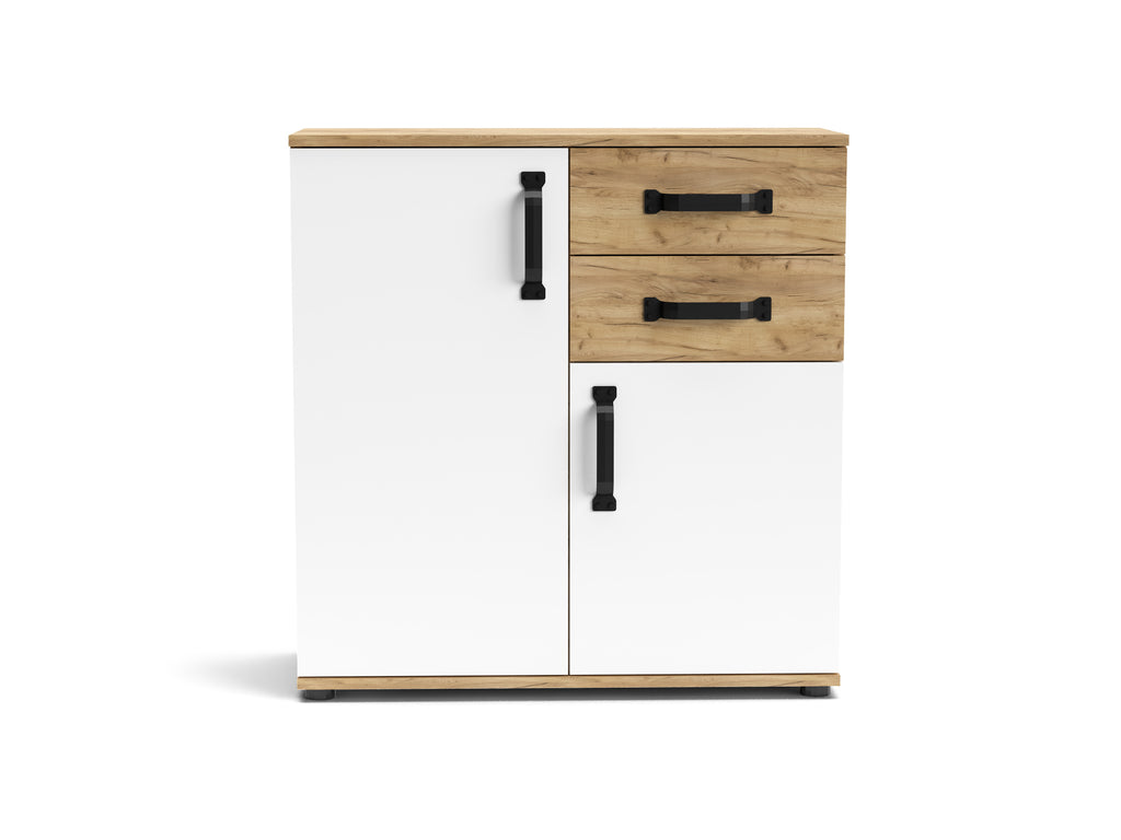 Holzschrank mit Türen und Schubladen Eiche und Weiß 80x83H cm - Mosso