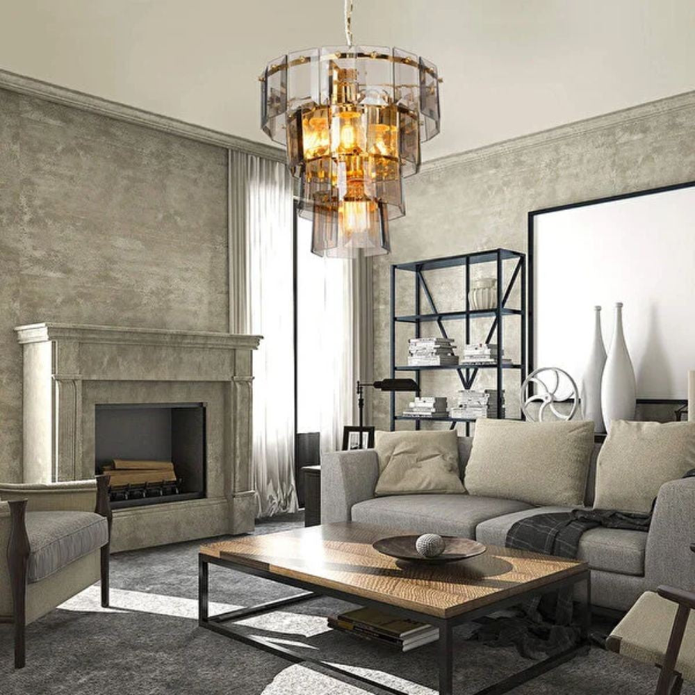 Lampada da soffitto a 4 luci con vetro fumè e colore oro - Falez MDL3829