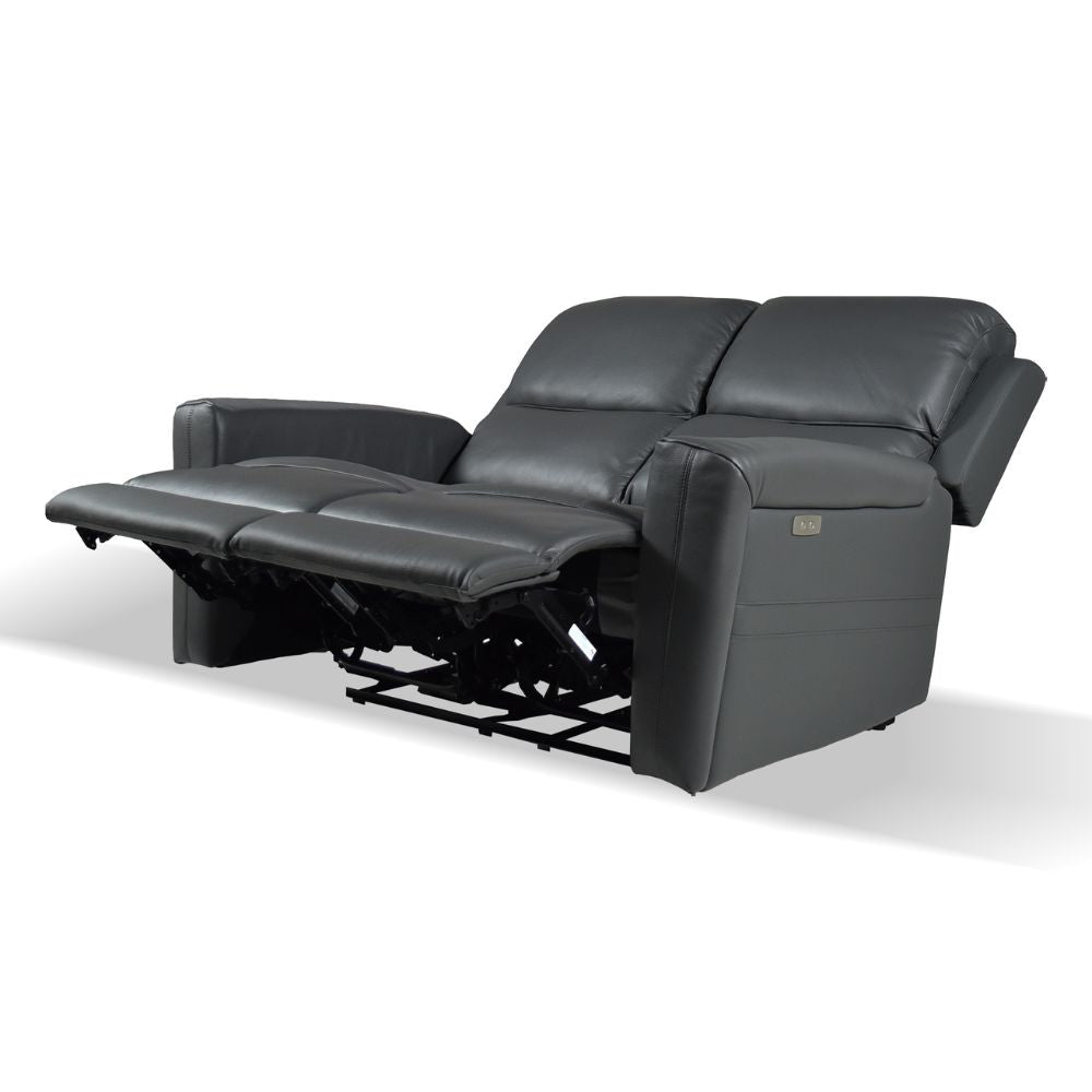 Canapé 2 places en cuir véritable avec repose-pieds électriques couleur gris foncé - Claus
