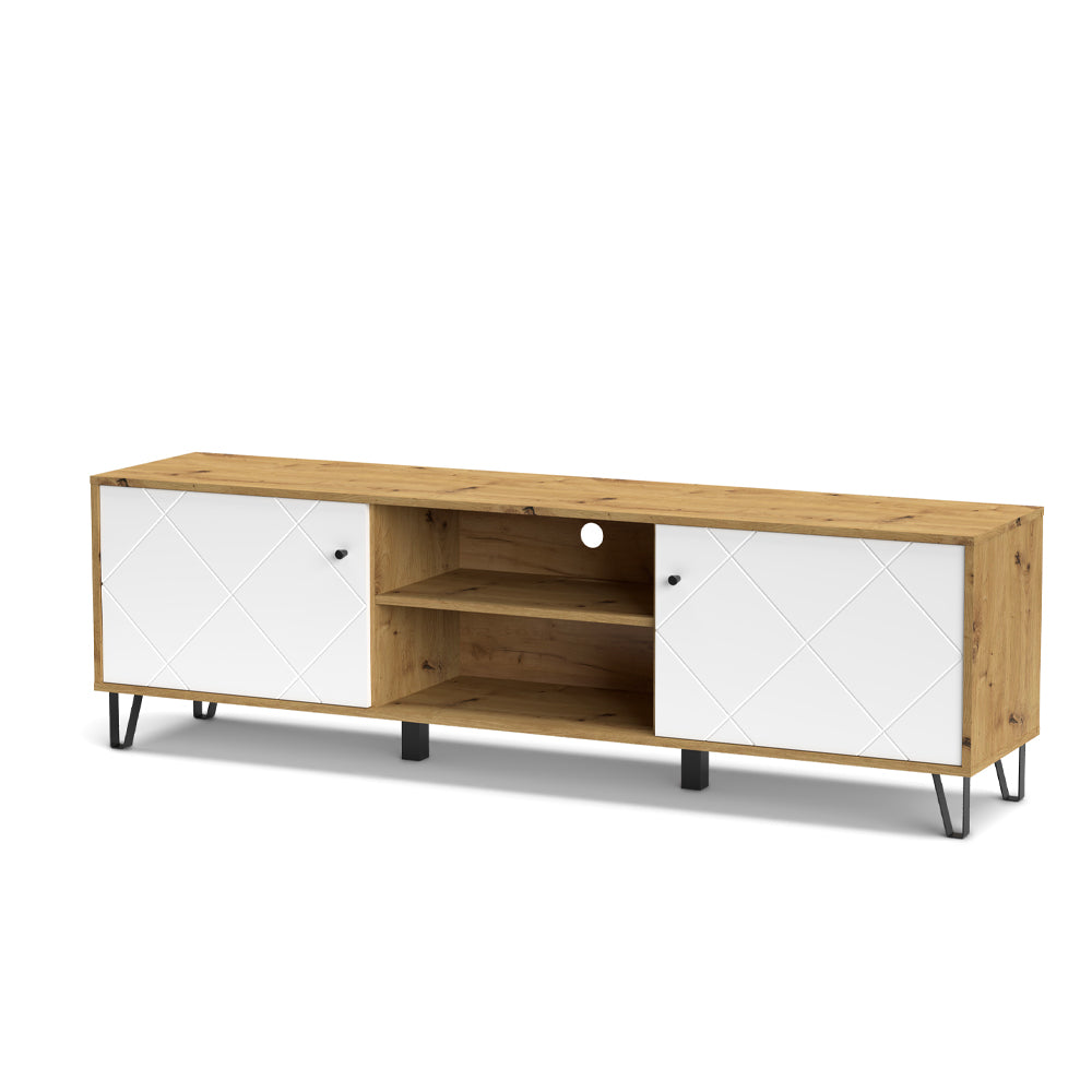 Mobile porta TV con 2 ante e vano colore rovere e bianco - Bollo