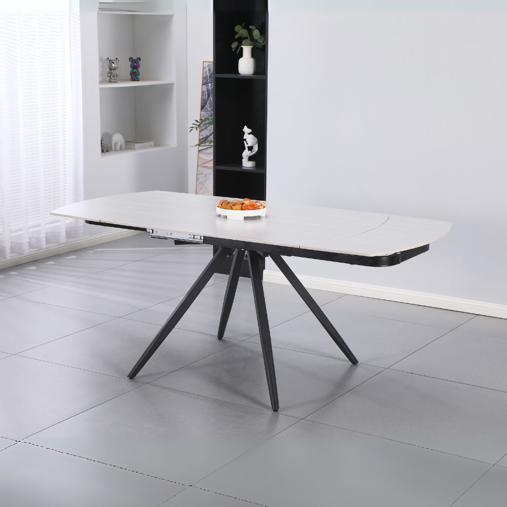 Tavolo girevole allungabile con piano in ceramica effetto marmo larice beige 120x88x76H Kitti
