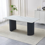 Tavolo rettangolare con piano in ceramica bianco lucido e struttura nera Megalit