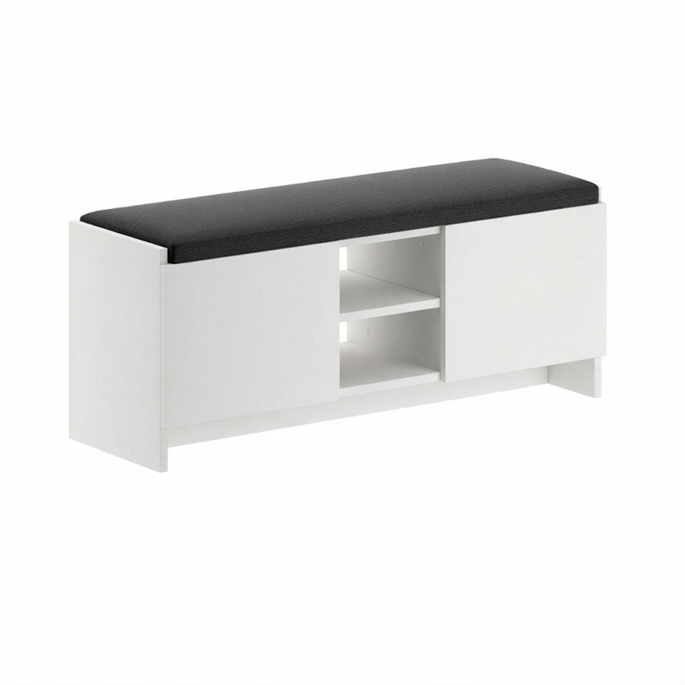 Schuhbank mit Türen und Kissen 110x40H cm weiß - Zulla