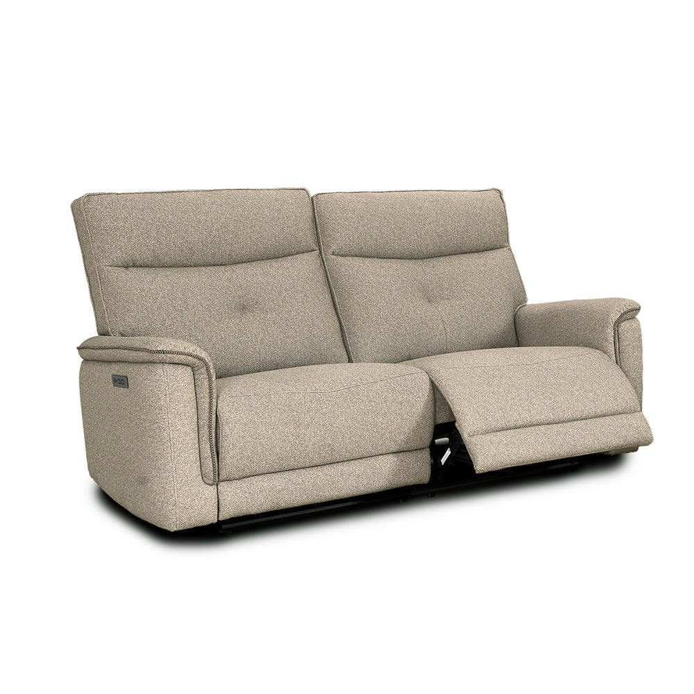 Divano recliner 3 posti elettrico in tessuto sabbia 198 cm Elysio
