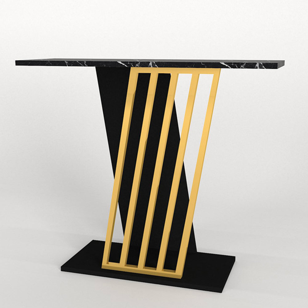 Konsole GRAVITY Schwarz mit goldenem Beingriff und Platte in schwarzer Marmoroptik