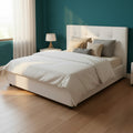 Letto matrimoniale con contenitore ecopelle colore bianco - Ascoli
