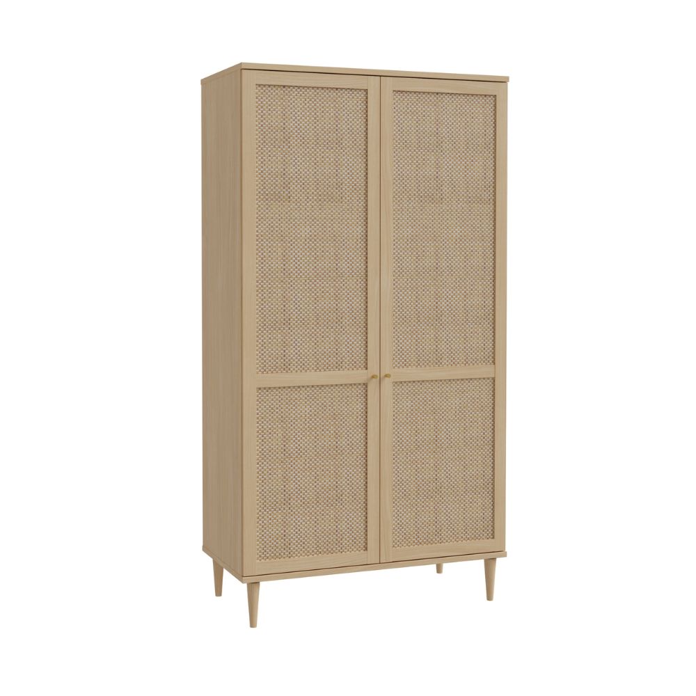 Armadio 2 ante in rovere con dettaglio effetto rattan 110x52x208H Livia