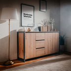 Buffet 160 cm avec portes et tiroirs couleur chêne et anthracite - Denver 3