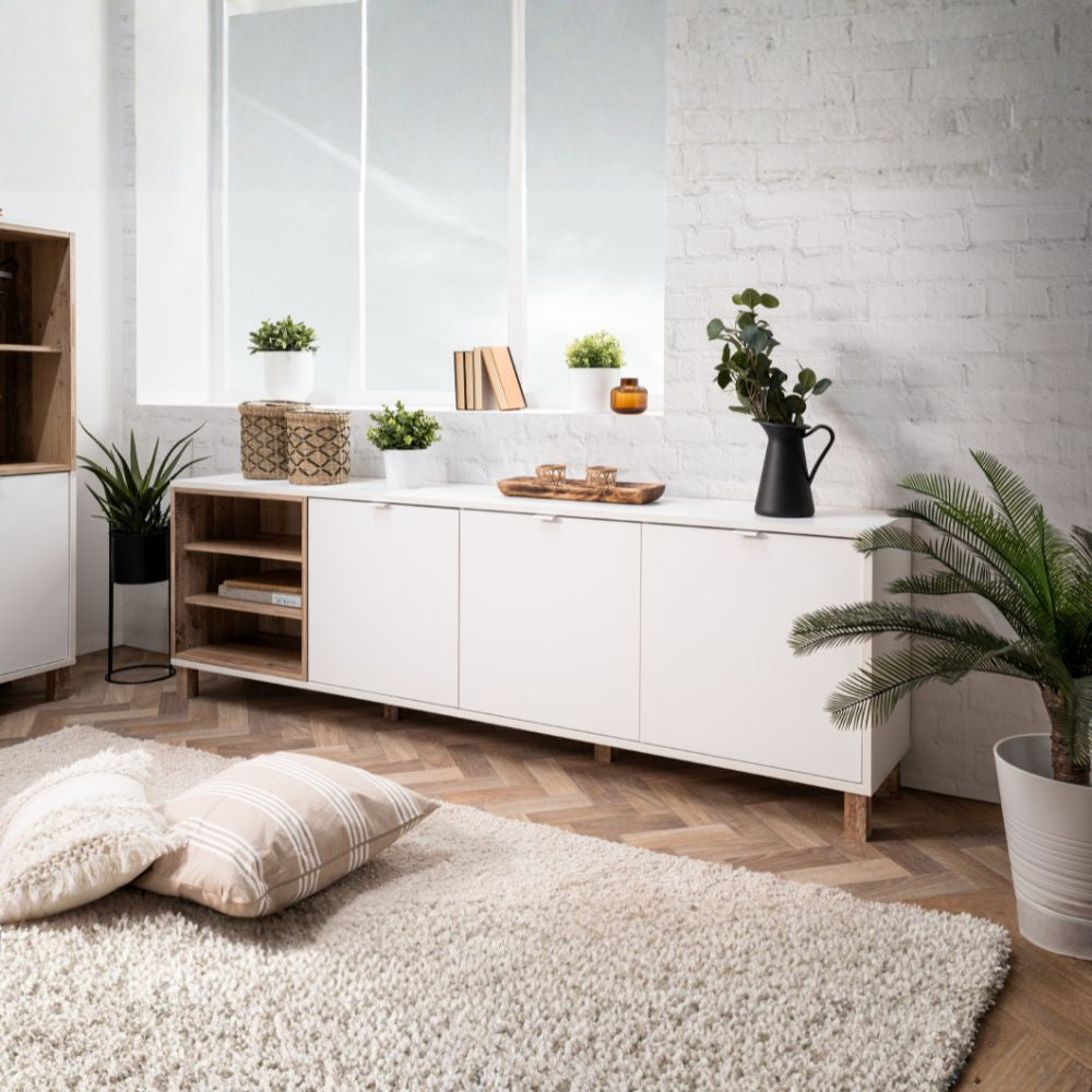 Madia 3 ante porta TV 200x35x64,5 colore bianco rovere Menorca57A