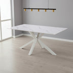 Tavolo da pranzo 160×90 cm in ceramica effetto marmo bianco con gambe bianche Hunter
