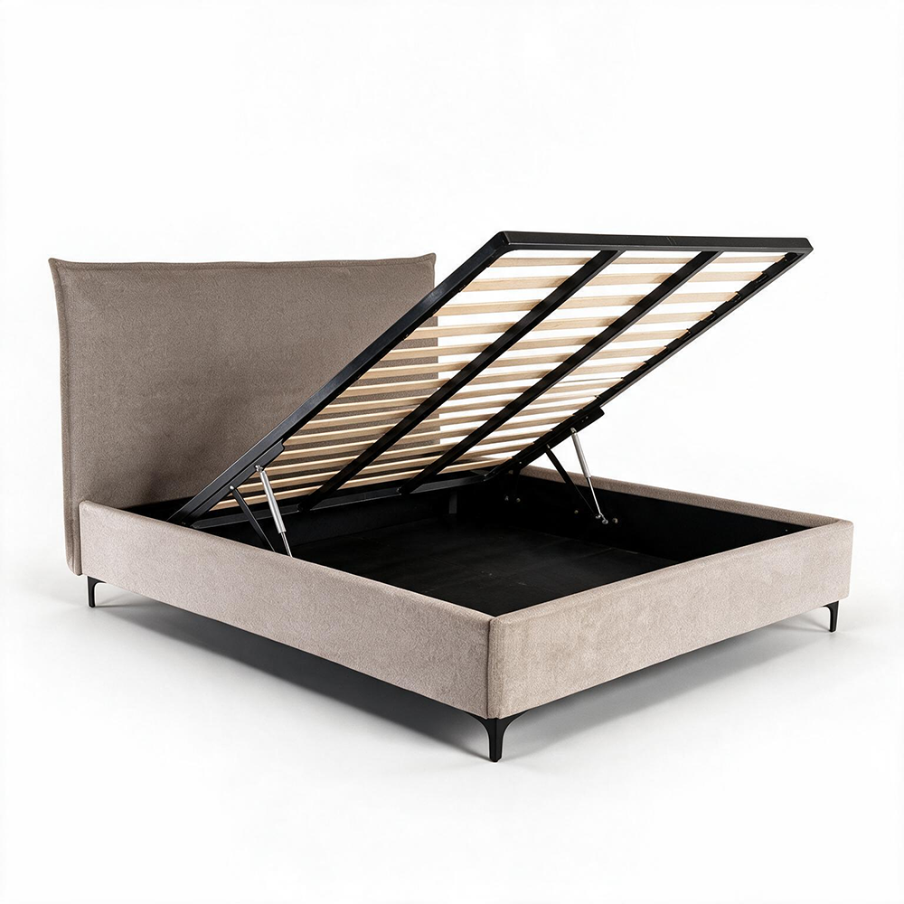 Letto matrimoniale con contenitore in tessuto tortora Line