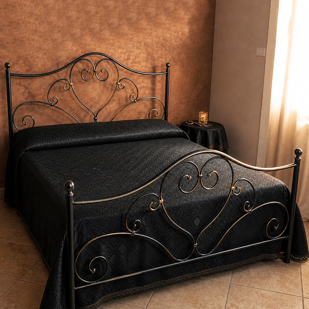 Letto matrimoniale in ferro battuto colore nero oro - Papavero