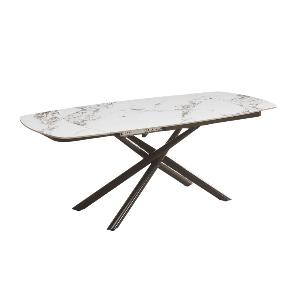 Tavolo allungabile girevole piano ceramica effetto marmo bianco 140x90x76H Astrid