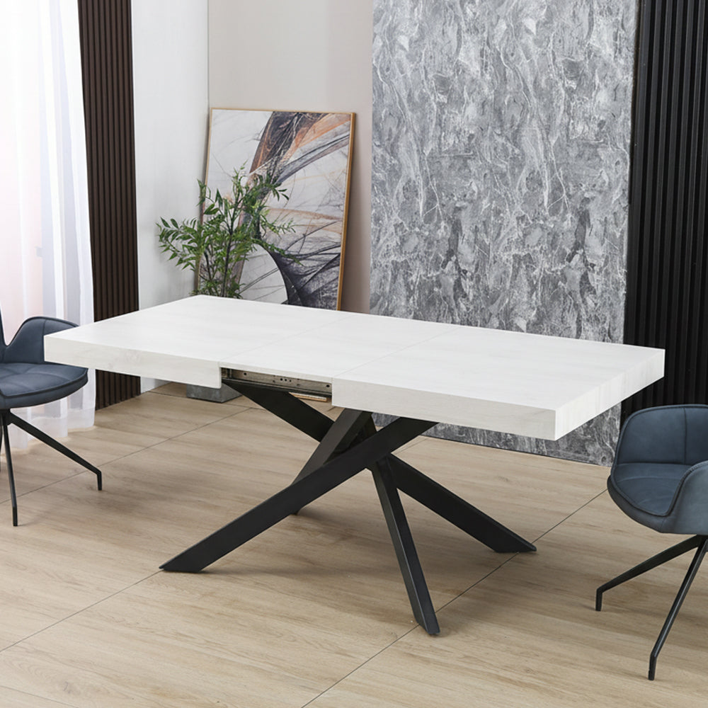 Tavolo allungabile con piano colore bianco e base nera 160x90 cm - Belinda