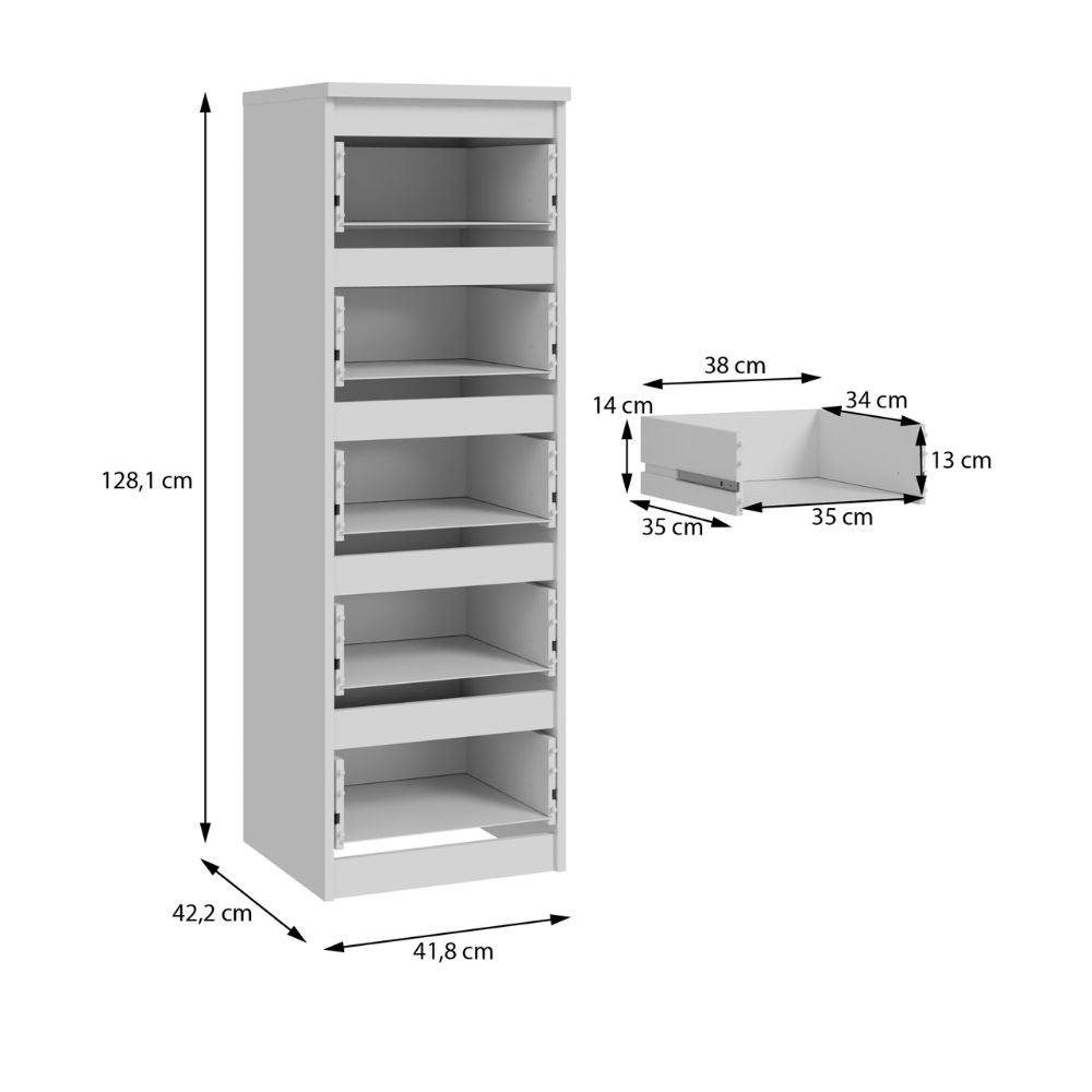 Cassettiera 5 cassetti colore bianco opaco 42x42.2x128H Morgan