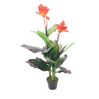 Pianta artificiale Canna Lily foglie verdi con fiori arancio e vaso 115 cm