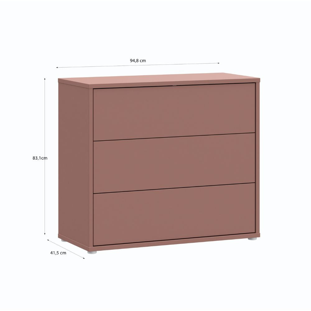 Commode 3 tiroirs couleur terre cuite 95x41.5x83 Medea