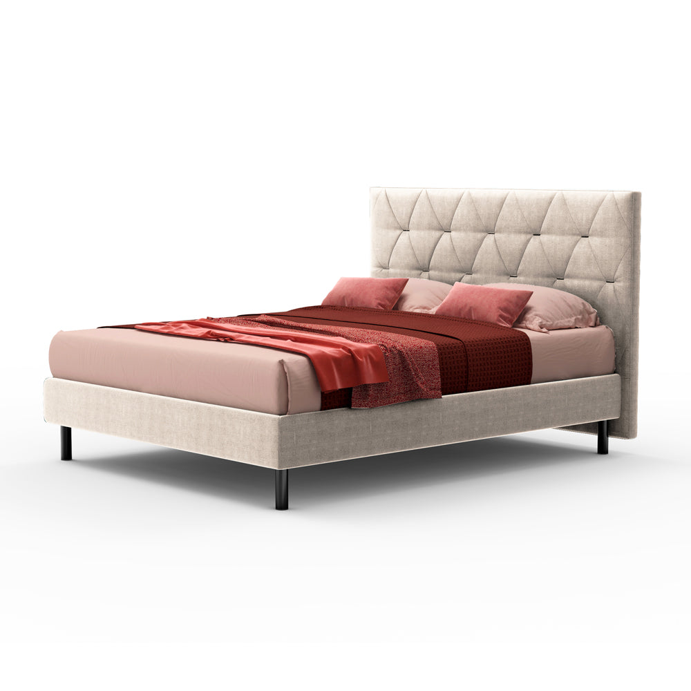 Lit double avec rangement et tête de lit capitonnée couleur beige - Cody