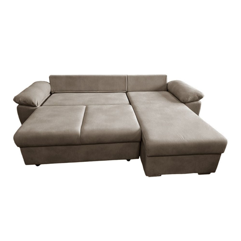 Divano letto con penisola reversibile e contenitore colore cappuccino 260x182x89H Alberta
