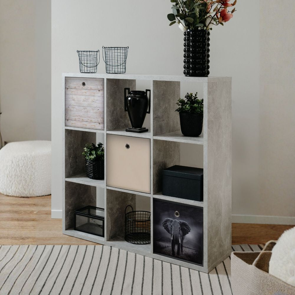 Libreria divisorio 107x107H cm in legno con 9 cubi colore beton - Max9