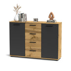 Credenza in legno con ante e cassetti colore rovere e antracite 120 cm - Berno