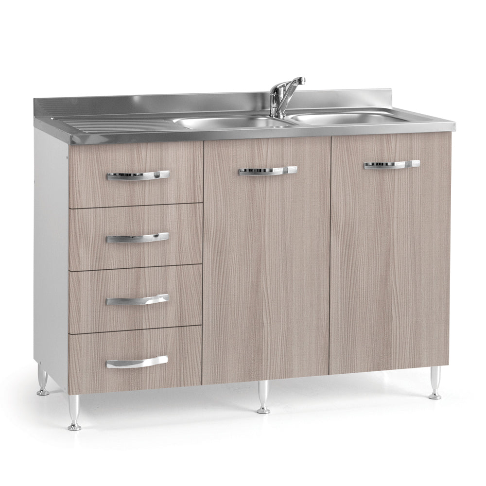 Mobile sottolavello con cassettiera sinistra e lavello incluso colore olmo 120 cm