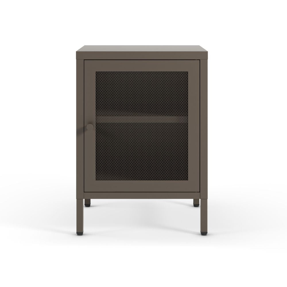 Comodino in metallo mocha con anta reticolata 40x35x60H Fayna