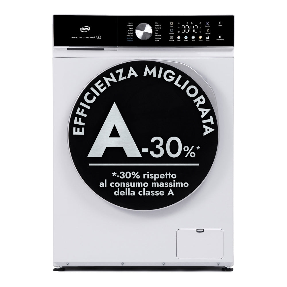Lavatrice 1400 giri 12 kg inverter BLCD con display touch a colori bianco classe A Daya MAGIC12A3