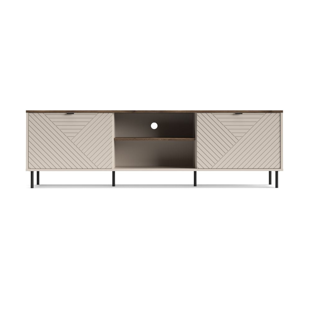 Mobile porta Tv 2 ante design geometrico e vani a giorno cashmere e top rovere Mirage03