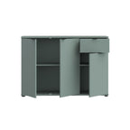 GNMK231L-U59 MEHRZWECK-ROLLCONTAINER SAGEGRÜN MIT DREI TÜREN + 1 SCHUBLADE B120CM