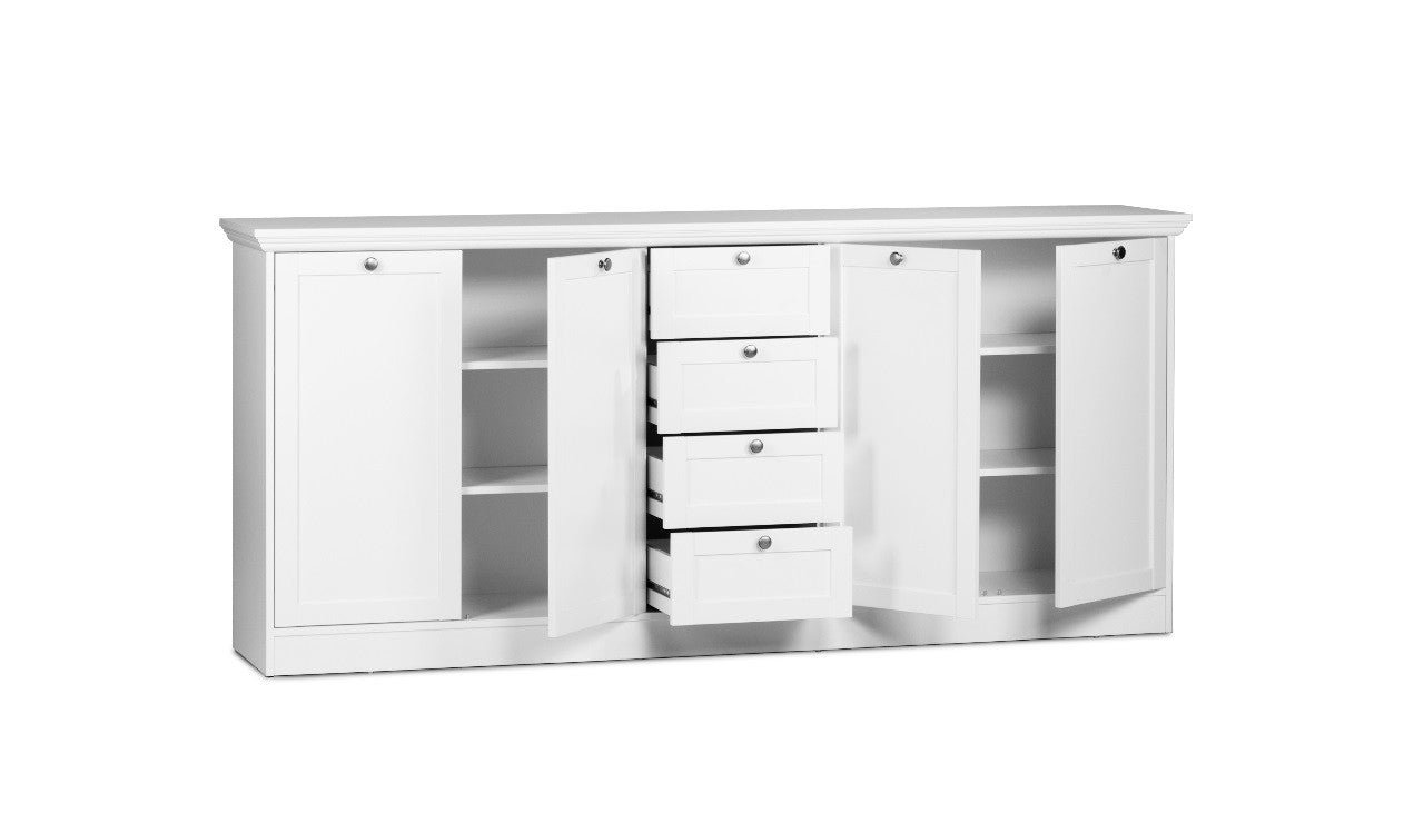 Credenza 200x90h cm con cassetti e ripiani colore bianco opaco - Landwood 52