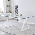 Tavolo da pranzo 180×90 cm in vetro temperato con gambe a cavalletto bianche Skylar