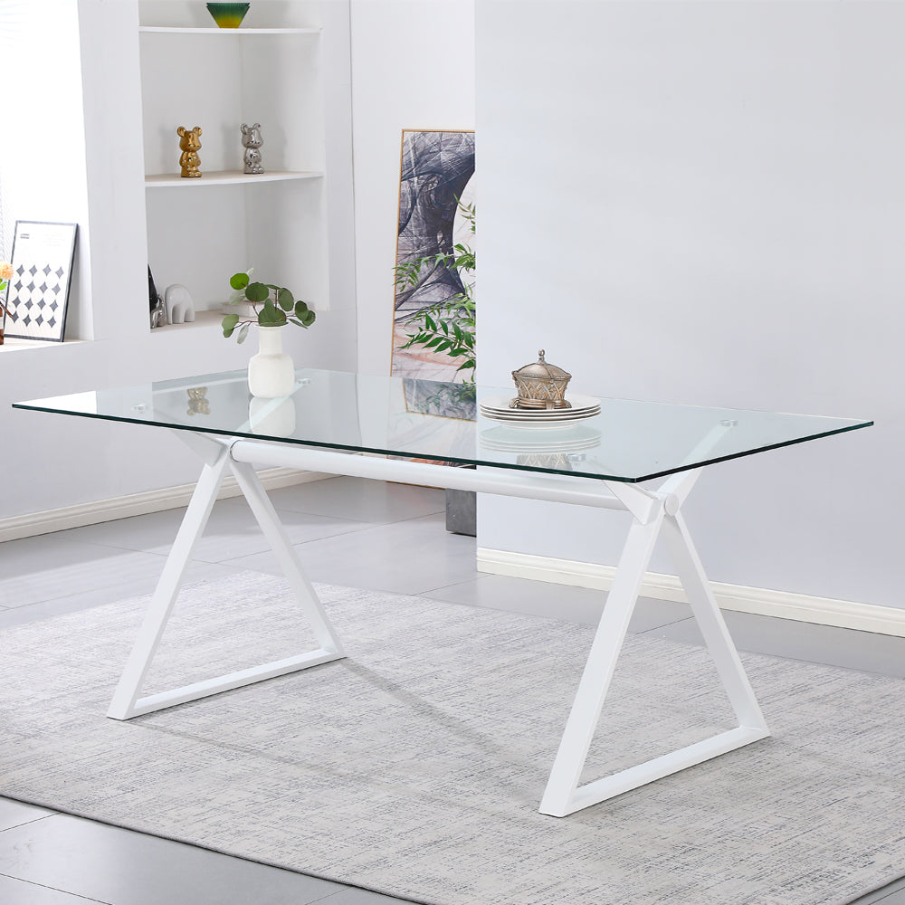 Tavolo da pranzo 180×90 cm in vetro temperato con gambe a cavalletto bianche Skylar