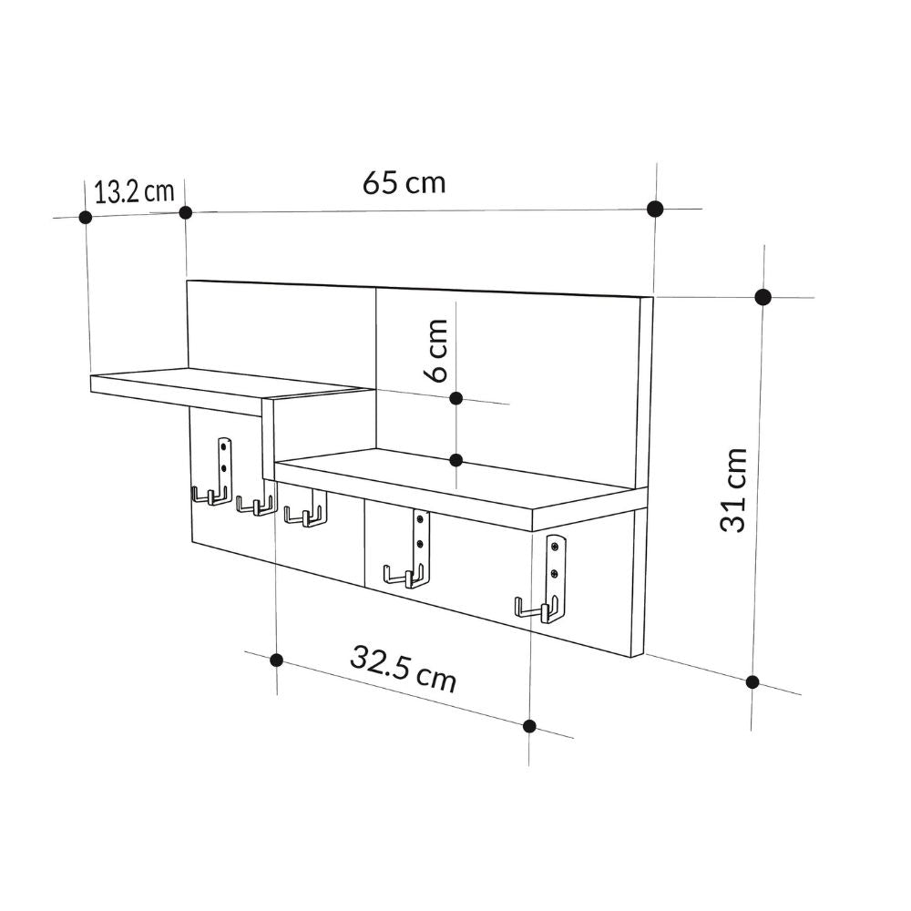 Appendiabiti a muro con mensole e 5 ganci Harmon colore retro grey