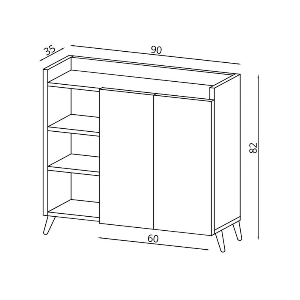 Madia con 2 ante e vani a giorno colore rovere e bianco 90x82H cm - Arian